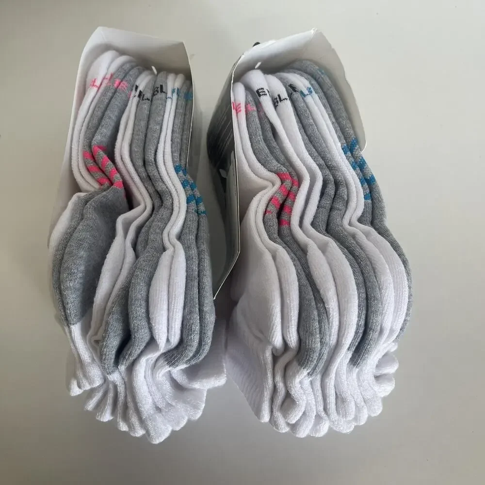 12 Pairs Champion womens Double Dry Performance Ankle Socks Blue‎ & White
